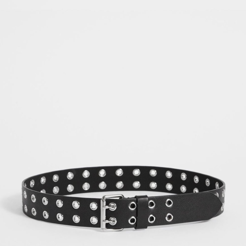 NWOT Allsaints Andree Black Leather Studded Belt M/L - Picture 2 of 4
